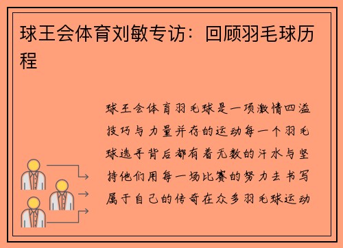 球王会体育刘敏专访：回顾羽毛球历程